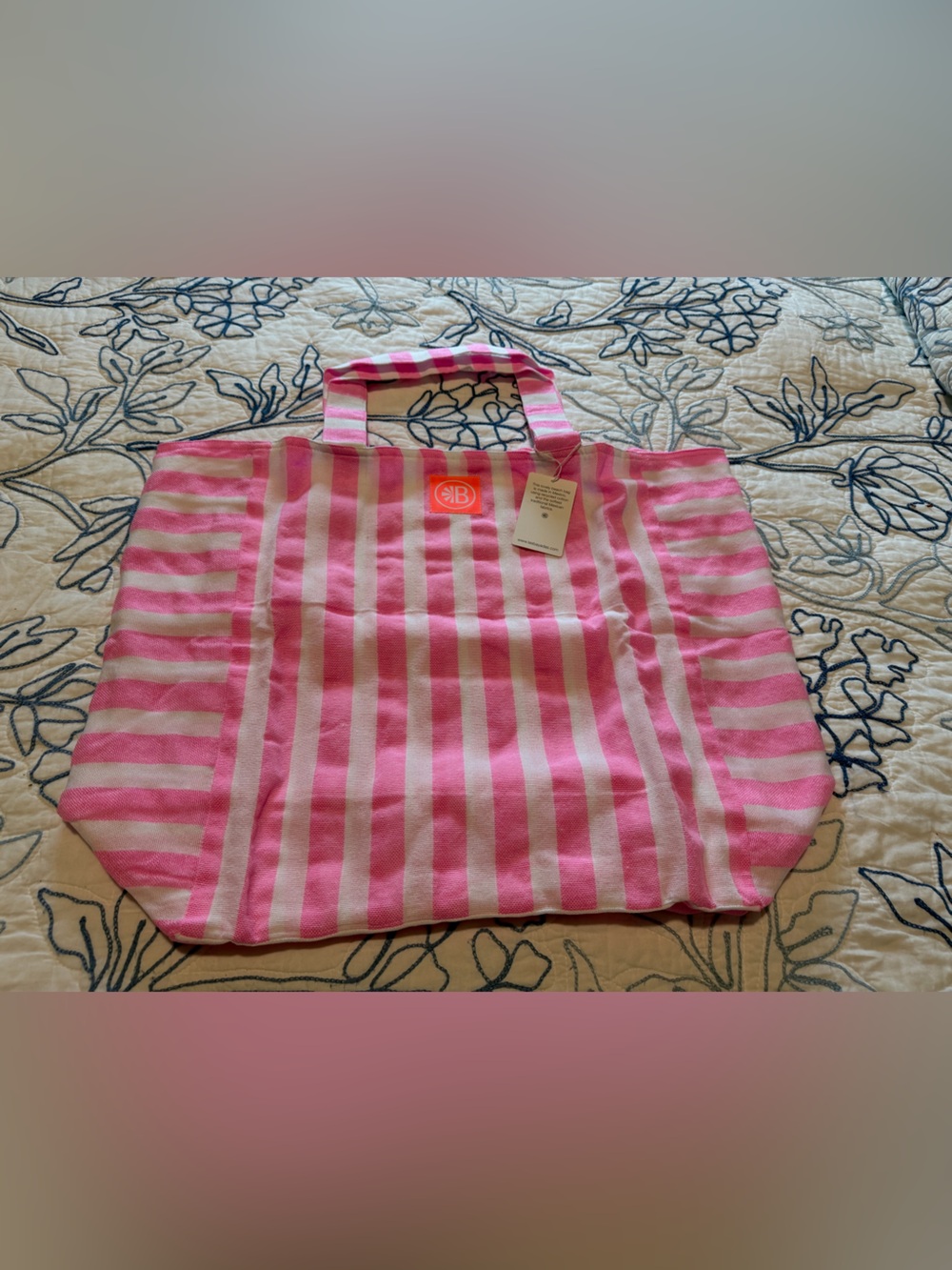Striped Pink & White Canvas Tote Bag - by Las Bayadas